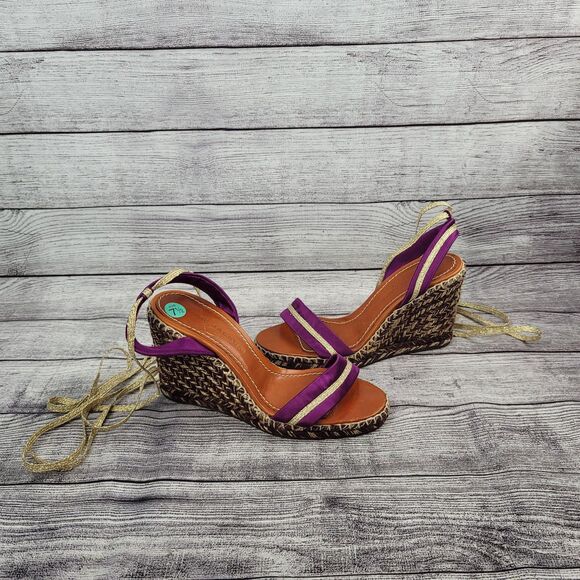 Marc Jacobs Wedge Sandals, Purple, Strappy Tie Size 38 EU 7.5 US - Picture 1 of 9